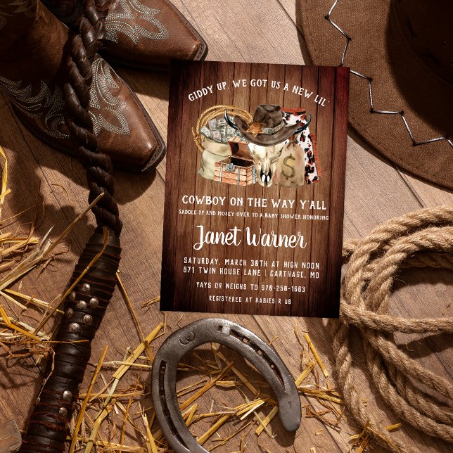 Rustic Western Rodeo Cowboy Baby Shower Invitation (Creator Uploaded)