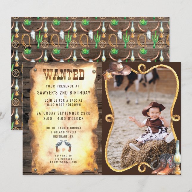 Rustic Western Rodeo Cowboy Birthday Party Invitation (Front/Back)