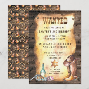 Rustic Western Rodeo Cowboy Birthday Party Invitation
