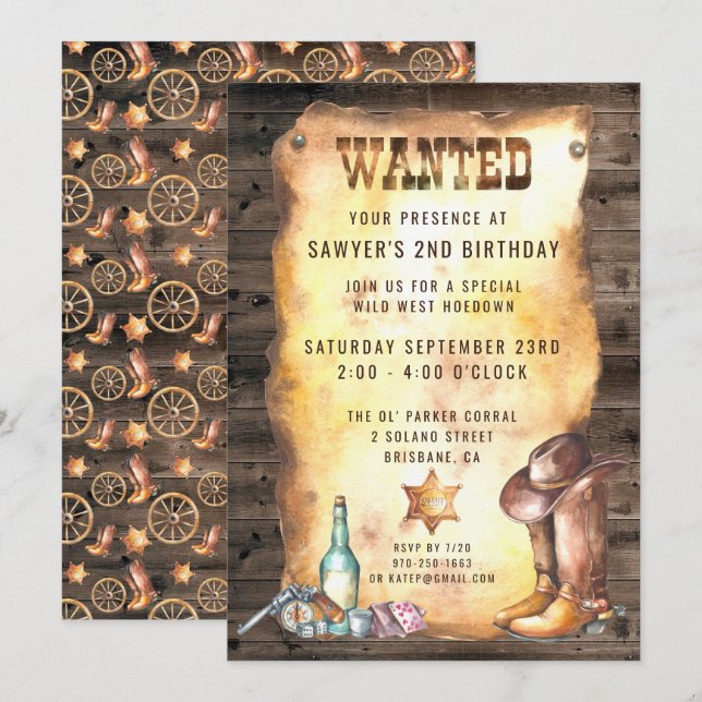 Rustic Western Rodeo Cowboy Birthday Party Invitation (Front/Back)