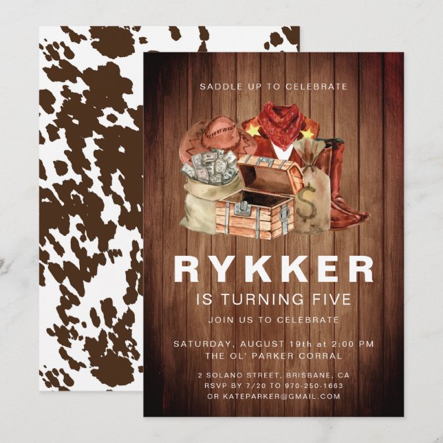 Rustic Western Rodeo Cowboy Birthday Party Invitation (Front/Back)