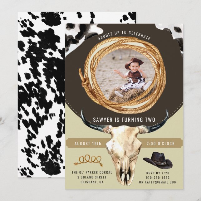 Rustic Western Rodeo Cowboy Birthday Party Invitation (Front/Back)