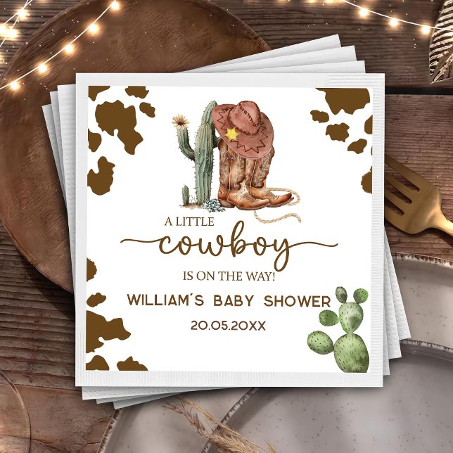 Rustic Western Rodeo Little Cowboy Baby Shower Napkin (Creator Uploaded)