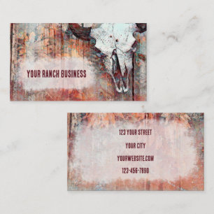Rustic Western Rust Brown Bull Skull  Sunflowers Business Card