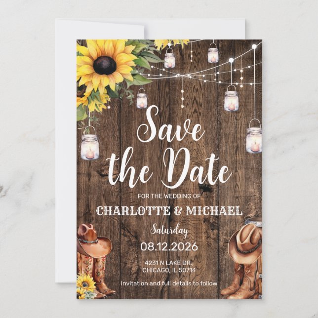 Rustic Western Save the Date Wedding Invitation (Front)