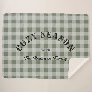 Rustic Western Script Custom Green Gingham Pattern Sherpa Blanket