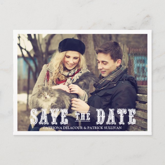 RUSTIC WESTERN SCRIPT PHOTO SAVE THE DATE POSTCARD (Front)