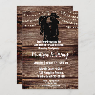 Rustic Western Silhouette String lights Barn Invitation