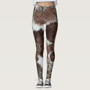 Rustic Western Style Cowhide Cowgirl Leggings