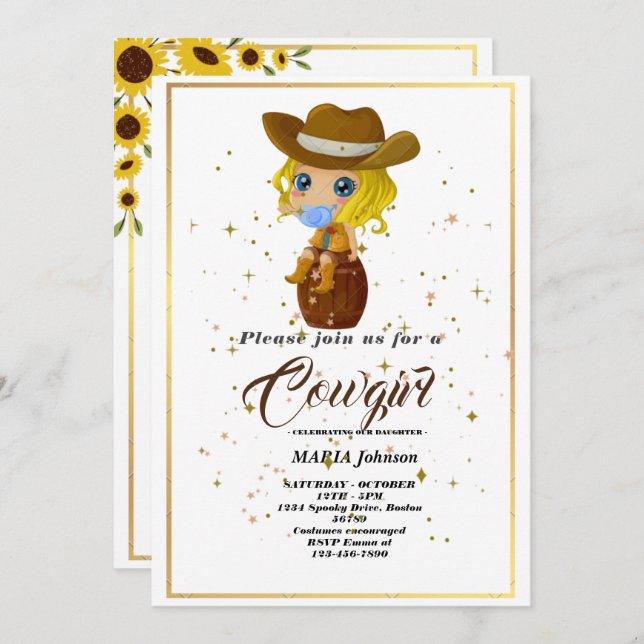  Rustic Western Sunflower Cowgirl Baby Shower  Inv Invitation (Front/Back)