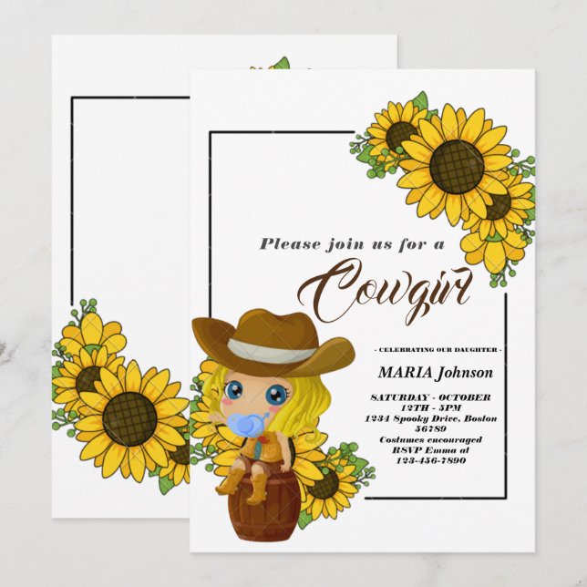  Rustic Western Sunflower Cowgirl Baby Shower  Invitation (Front/Back)