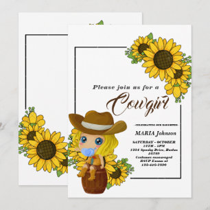Rustic Western Sunflower Cowgirl Baby Shower Invitation