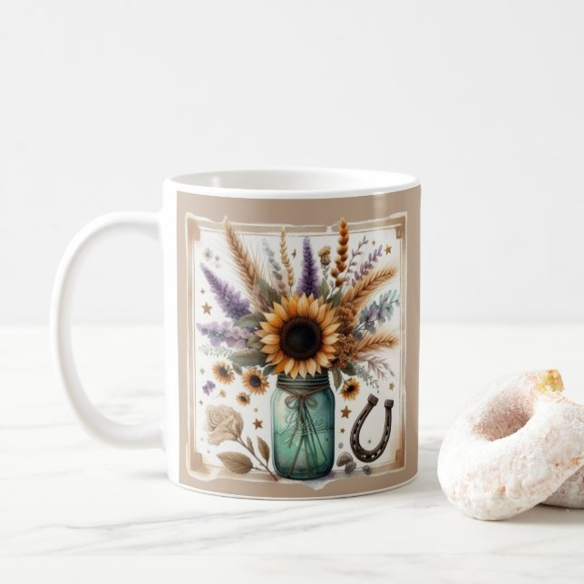 Rustic Western Sunflower Mug Gift (With Donut)