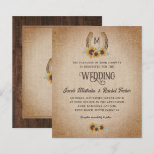 Rustic Western Sunflowers Wedding Monogram Invite