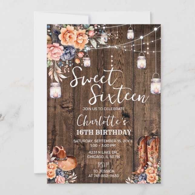 Rustic Western Sweet Sixteen Invitation (Front)