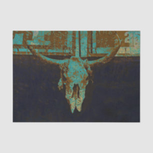 Rustic Western Teal Brown Gold Vintage Bull Skull Tissue Paper