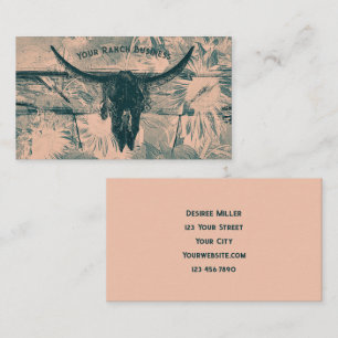 Rustic Western Teal Tan Sunflowers Bull Skull Business Card