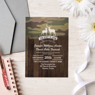 Rustic Western The Hunt Is Over Camouflage Wedding Vellum Invitations