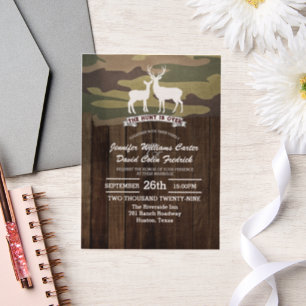 Rustic Western The Hunt Is Over Camouflage Wedding Vellum Invitations