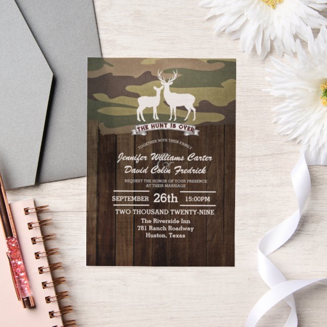 Rustic Western The Hunt Is Over Camouflage Wedding Vellum Invitations (Wedding)