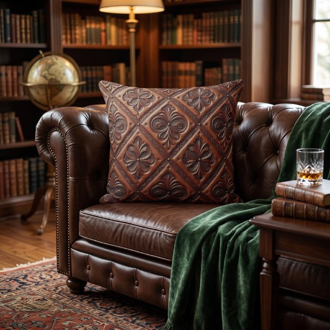 Rustic Western Tooled Leather-Look Cushion (Creator Uploaded)