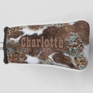 Rustic Western Turquoise Cowhide Leather  Golf Head Cover
