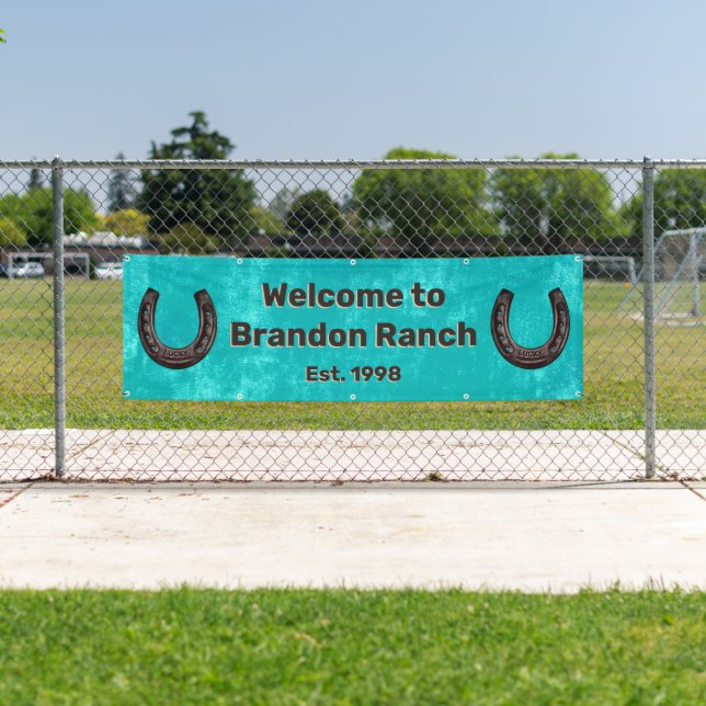 Rustic Western Turquoise Lucky Horseshoe Welcome  Banner (Insitu)
