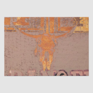 Rustic Western Vintage Bull Skull Orange Script Tissue Paper