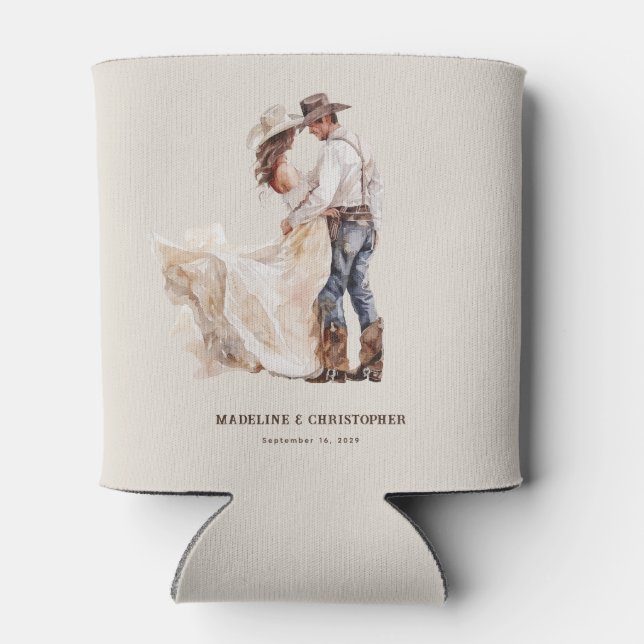 Rustic Western Wedding Can Cooler (Back)