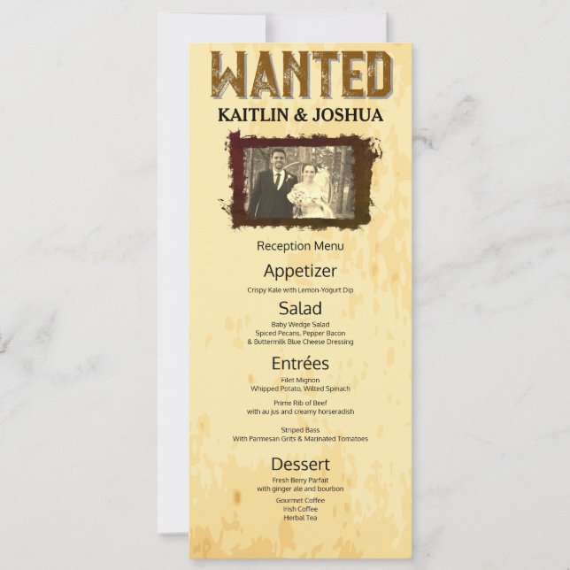 Rustic Western Wedding 🤠 Country Reception Menu Invitation (Front)