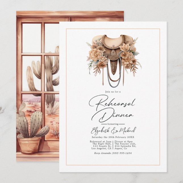 Rustic Western Wedding Rehearsal Dinner Invitation (Front/Back)