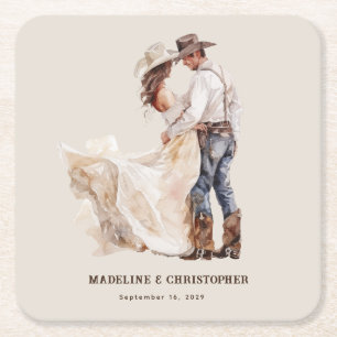 Rustic Western Wedding Square Paper Coaster