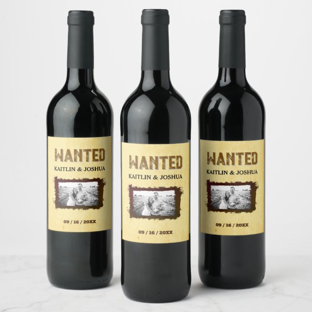 Rustic Western Wedding 🤠 WANTED Photo Wine Label (Bottles)