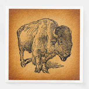 Rustic Western Wild Buffalo Bison Antique Art Napkin