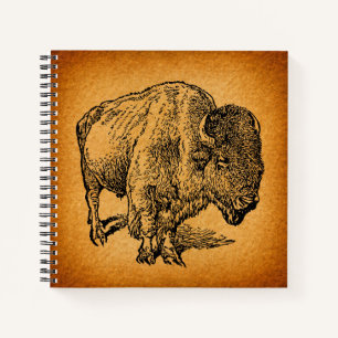 Rustic Western Wild Buffalo Bison Antique Art Notebook