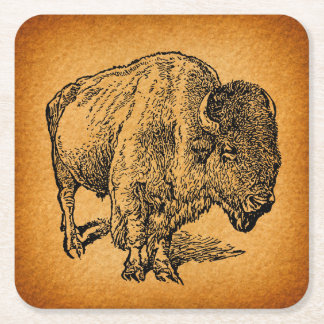 Rustic Western Wild Buffalo Bison Antique Art Square Paper Coaster