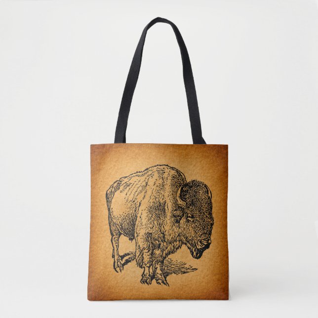 Rustic Western Wild Buffalo Bison Antique Art Tote Bag (Front)