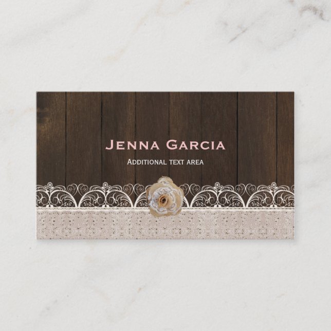 Rustic Western Wood Lace & Burlap Business Card (Front)