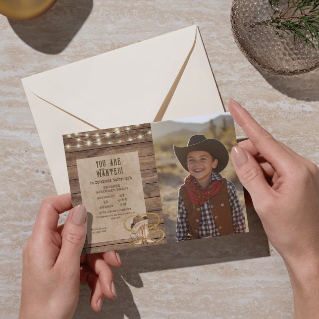 Rustic western you are wanted photo birthday invitation (Creator Uploaded)