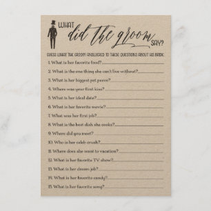 Rustic What Did the Groom Say Bridal Shower Game Enclosure Card