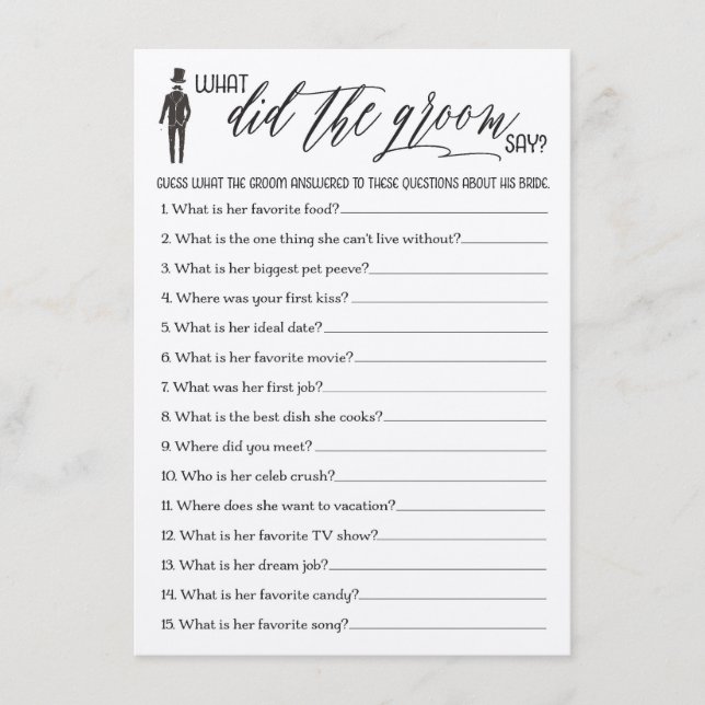 Rustic What Did the Groom Say Bridal Shower Game Enclosure Card (Front)