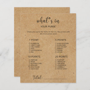 Rustic - Whats in your purse baby shower