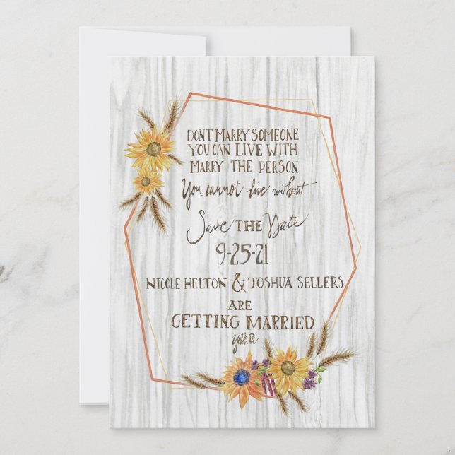 Rustic Wheated Sunflower Flat Save The Date Card (Front)