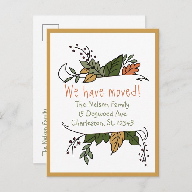Rustic Whimsical Autumn New Address  Announcement Postcard (Front/Back)