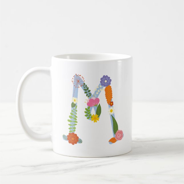 Rustic Whimsical Flower Monogram (M) Coffee Mug (Left)