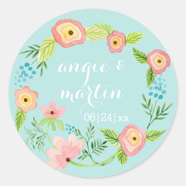 Rustic Whimsical Granny Chic Hipster Floral Bridal Classic Round Sticker (Front)