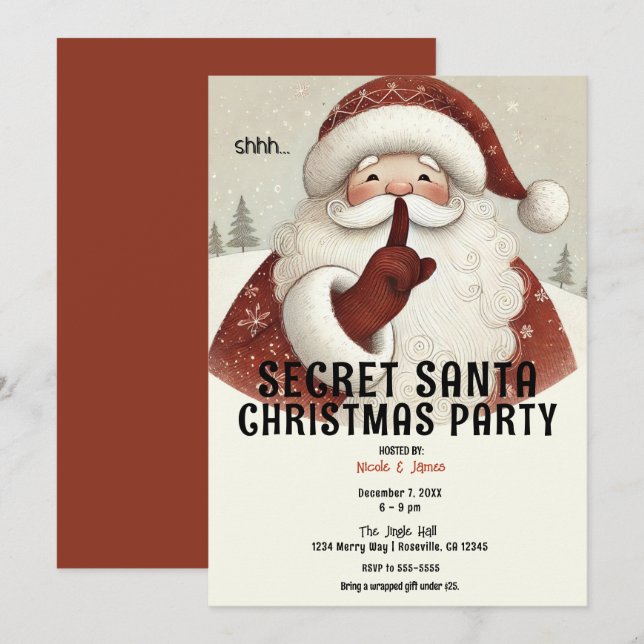 Rustic Whimsical Secret Santa Christmas Party Invitation (Front/Back)