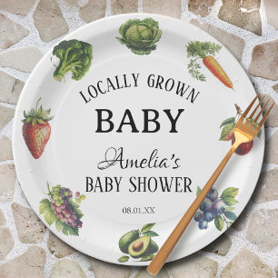Rustic Whimsical Veggie Locally Grown Baby Shower Paper Plate