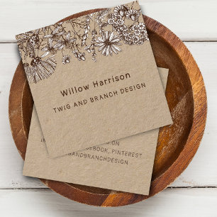 Rustic Whimsical Wildflowers Square Business Card