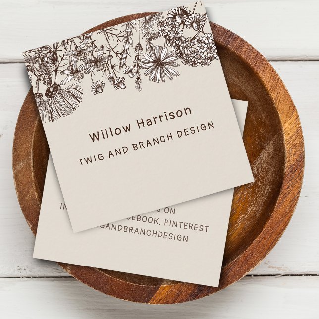 Rustic Whimsical Wildflowers Square Business Card (Rustic Whimsical Wildflowers Square Business Card)